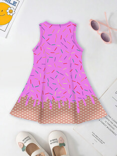 粉色印花女童无袖连衣裙样机