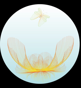 梦幻透明蝴蝶和线条花卉