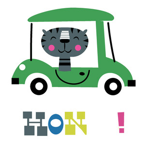 卡通小猫开绿车欢乐图
