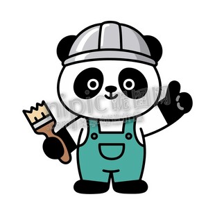 卡通小熊猫工人点赞