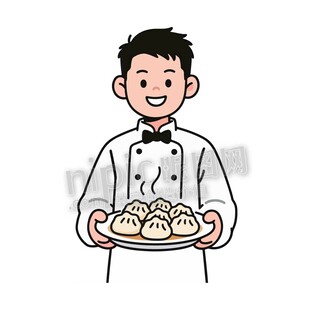 卡通服务员端着饺子