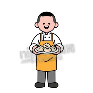 卡通男厨师端着包子饺子