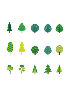 多样树木图标集合 扁平风 手绘