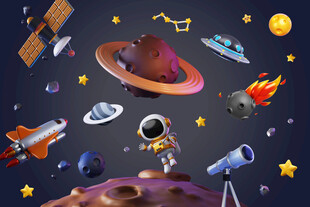 3D立体卡通太空宇航员星球背景