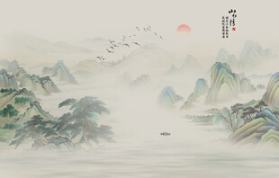 中国风水墨山水山水画壁画