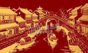 古风小镇集市村庄街景