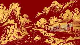 素描山水画建筑剪影背景