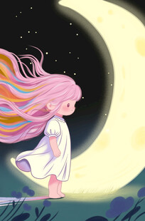 梦幻月夜下的长发少女
