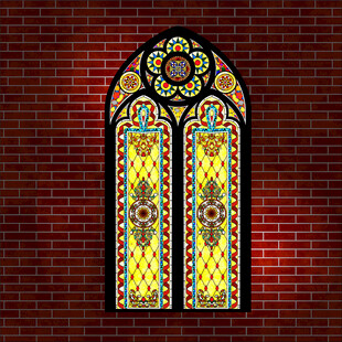 复古彩色玻璃窗装饰画