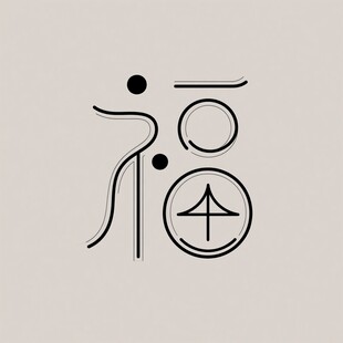 简约线条风福字艺术设计