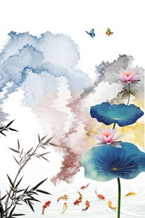 意境九鱼莲花图