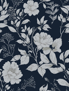 深蓝底白花植物图案