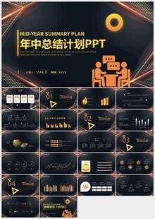 金色商务年中总结计划PPT模板