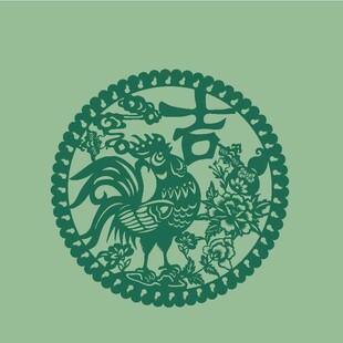 圆形公鸡剪纸图案