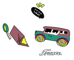 趣味卡通文具与汽车图案