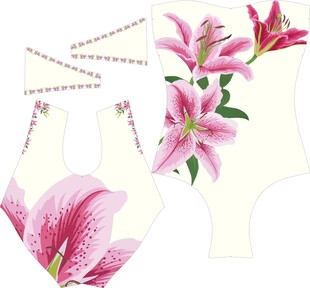 粉色花卉图案连体泳衣设计