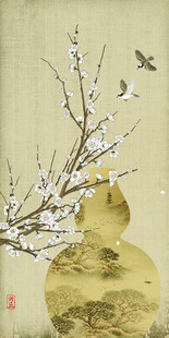 新中式玉兰工笔花鸟花瓶山水画