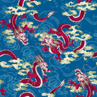蓝色底中国风龙纹图案