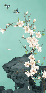 新中式玉兰花工笔花鸟玄关装饰画