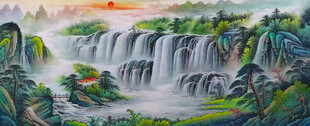 巨幅聚宝盆山水风景画