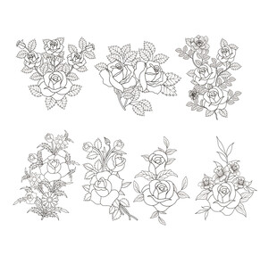 花卉线稿图案设计素材