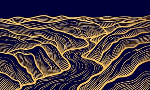 金色雄伟壮丽山河山水画