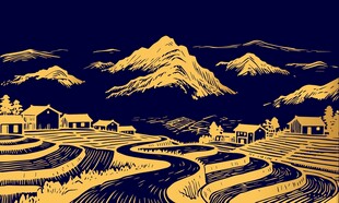 梯田田园风格线描背景