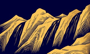 线描金色山川山脉背景