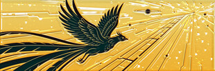 金色背景上的黑色飞鸟