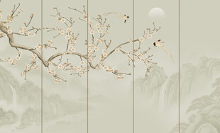 新中式工笔花鸟画背景墙