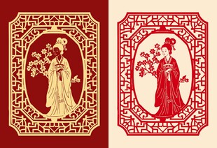 古典人物明代美女桂花图案