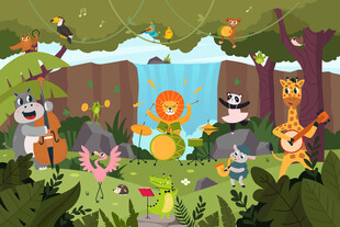 卡通可爱小动物音乐会儿童背景墙