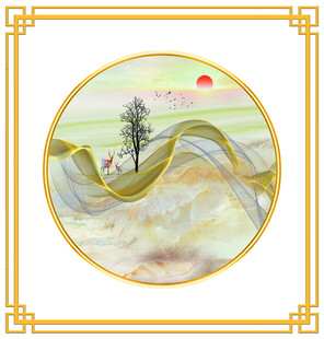 圆形中式山水风景图