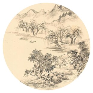 新中式水墨山水圆形装饰画