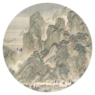 新中式水墨山水圆形装饰画