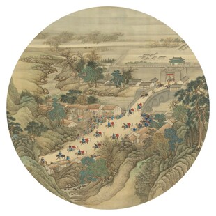 新中式水墨山水圆形装饰画