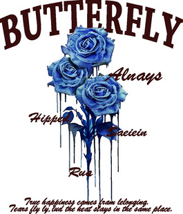 蓝玫瑰与蝴蝶艺术图案