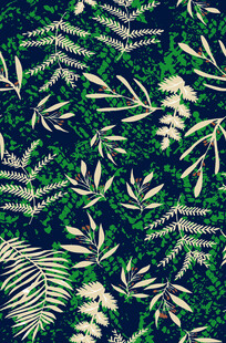 深绿背景下的繁茂植物图案