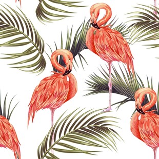 火烈鸟与棕榈叶的精美图案四方连