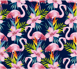 火烈鸟花卉图案印花设计数码印花