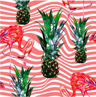 火烈鸟与菠萝的夏日图案数码印花