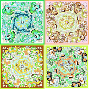 多彩复古花纹图案拼方巾