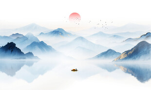 水墨山水风景画壁画