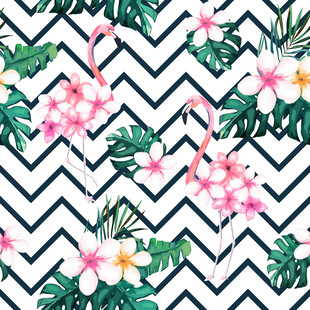 火烈鸟花卉几何图案背景