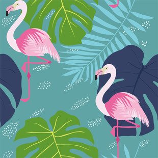 火烈鸟与热带植物图案数码印花