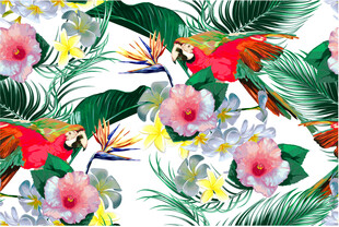 热带花卉鸟类图案设计数码印花