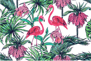 火烈鸟与热带植物图案数码印花