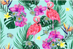 热带风情火烈鸟花卉图案数码印花