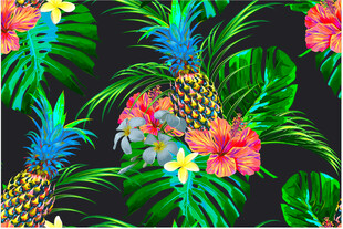 热带凤梨花卉图案设计数码印花
