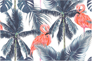 火烈鸟与棕榈叶图案设计数码印花